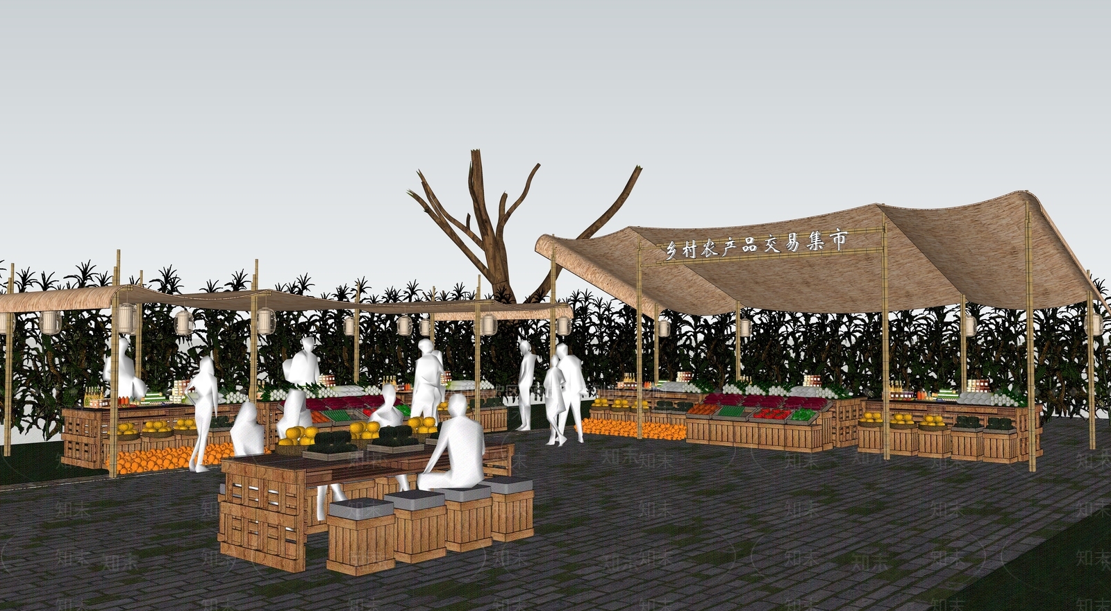 现代乡村商业街集市SU模型下载【ID:1195859803】