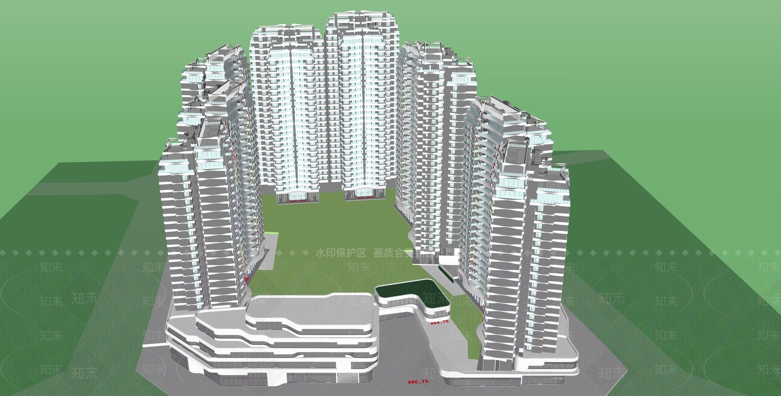 现代小区建筑SU模型下载【ID:1195859936】