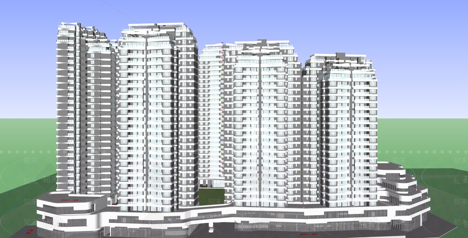 现代小区建筑SU模型下载【ID:1195859936】
