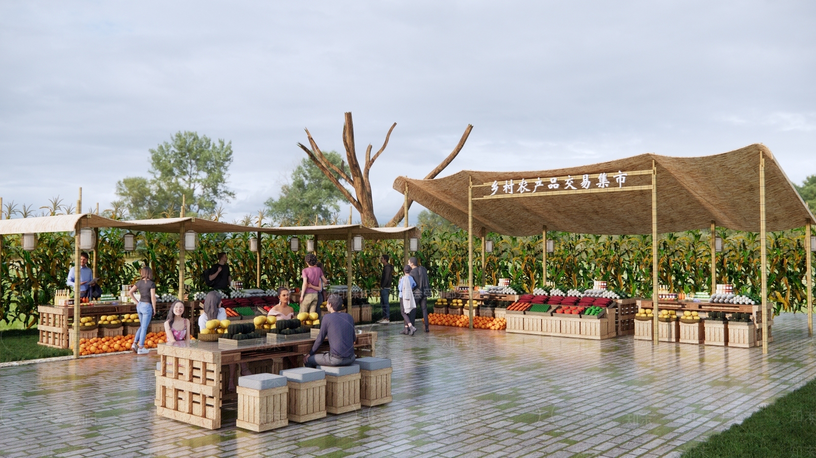 现代乡村商业街集市3D模型下载【ID:1195859963】