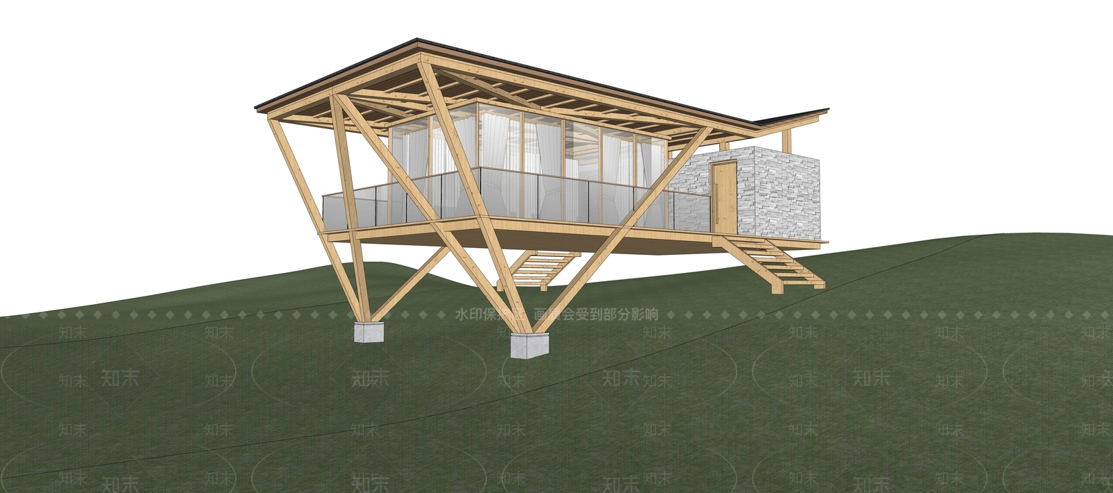 现代民宿建筑SU模型下载【ID:1195860420】