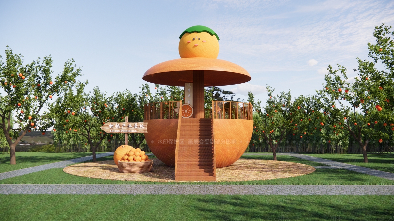 现代柑橘观景平台3D模型下载【ID:1195860604】