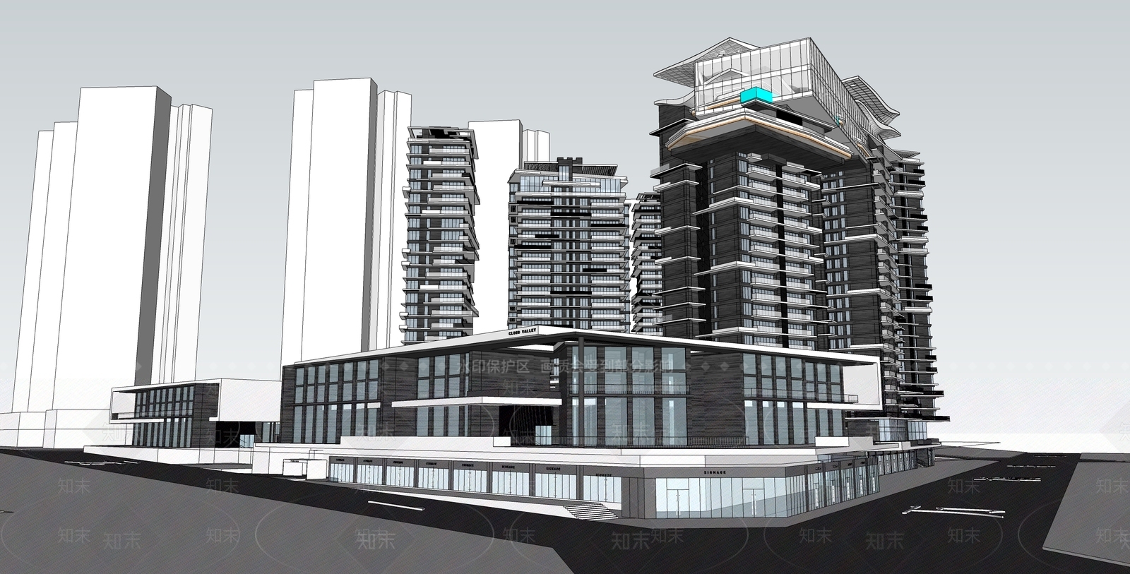 现代轻奢小区建筑SU模型下载【ID:1195863230】