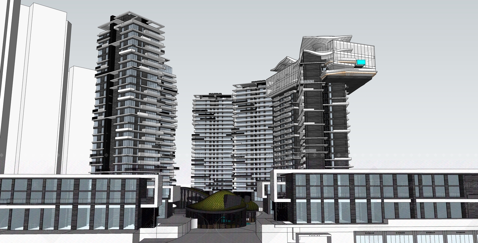 现代轻奢小区建筑SU模型下载【ID:1195863230】