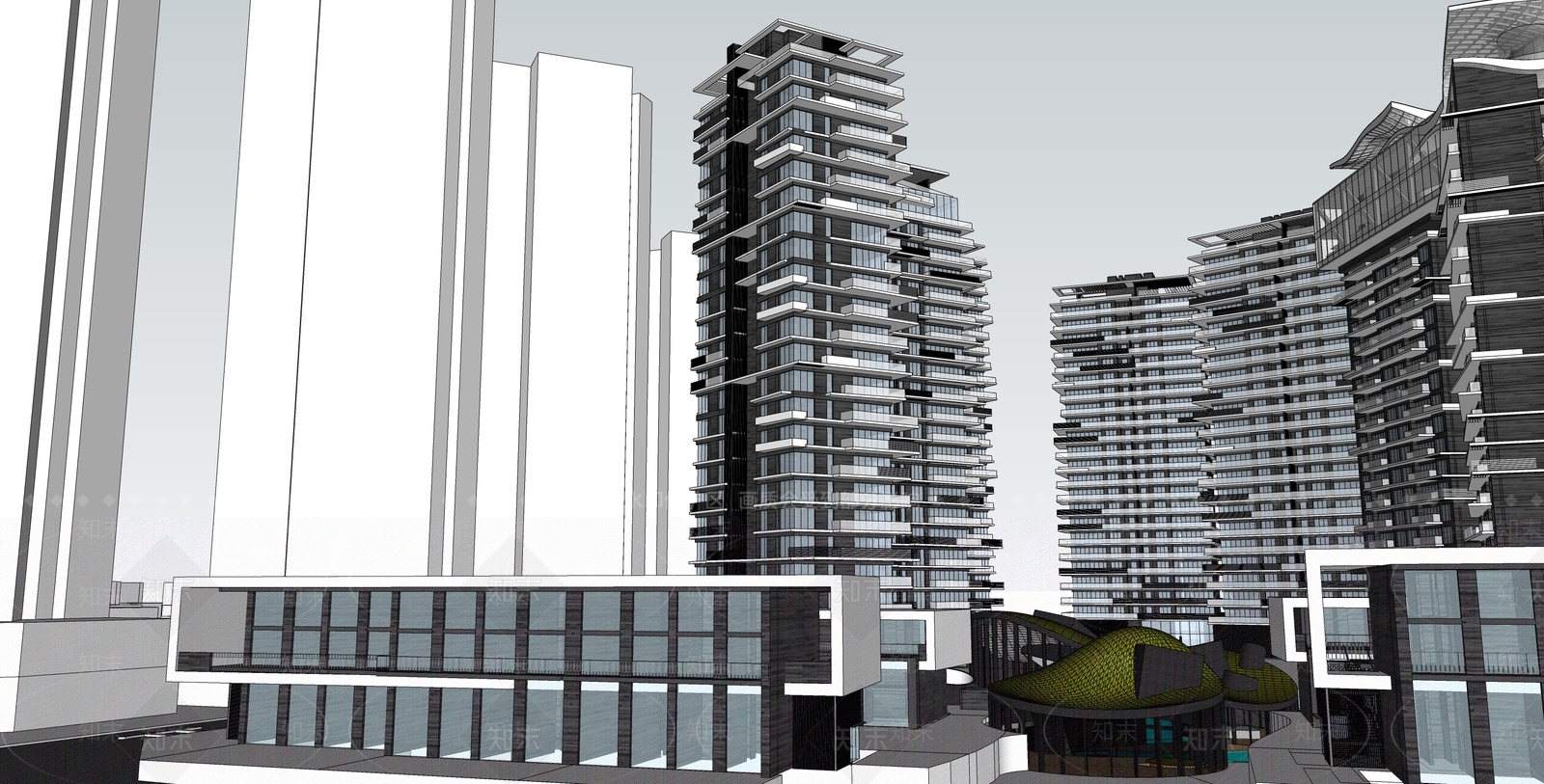 现代轻奢小区建筑SU模型下载【ID:1195863230】