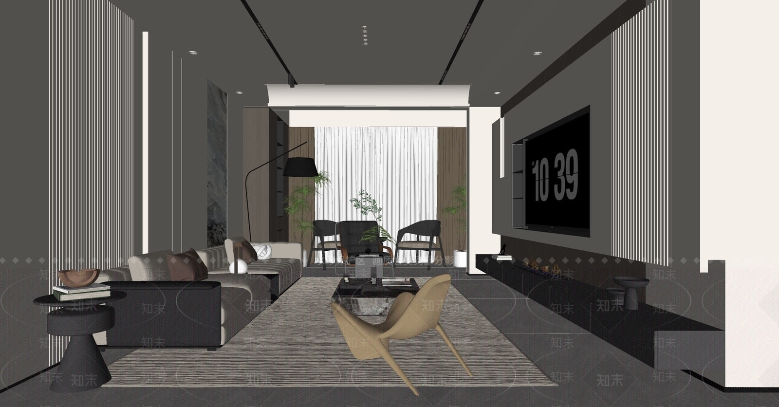 现代轻奢家居客厅SU模型下载【ID:1195867795】
