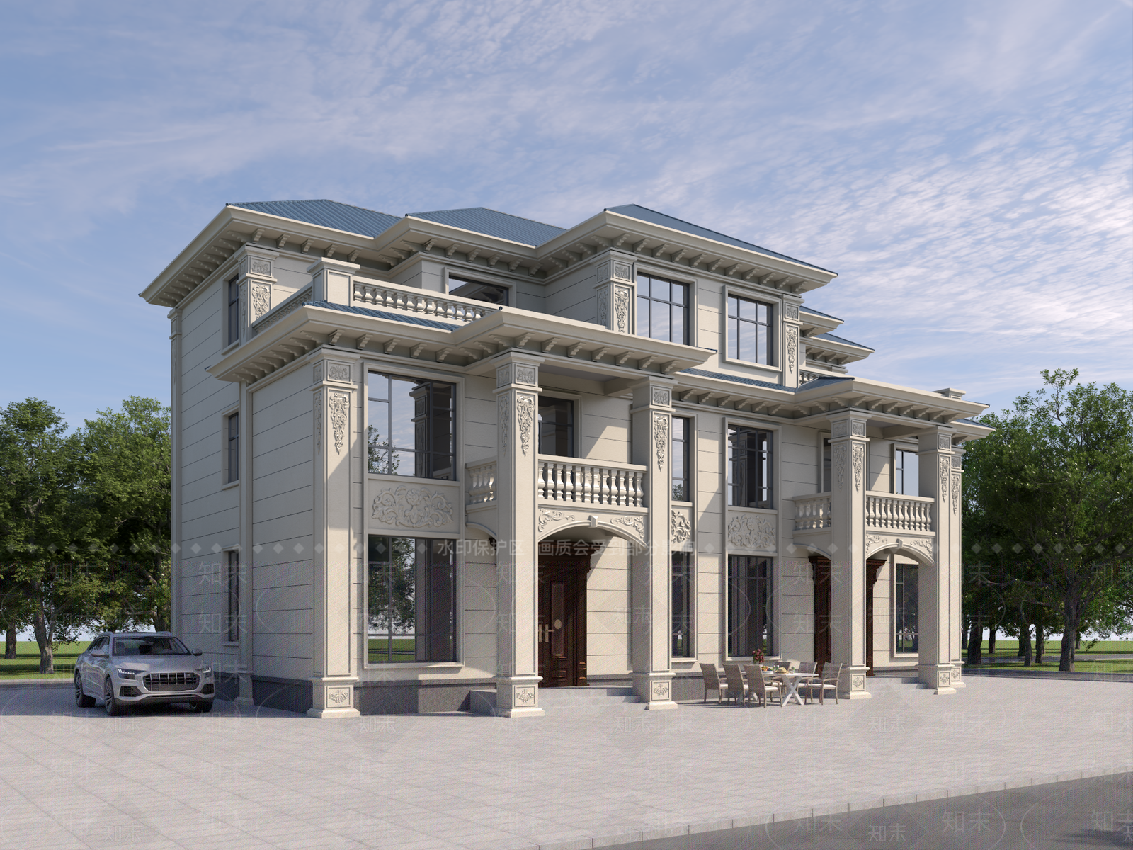 欧式别墅外观3D模型下载【ID:1195871637】