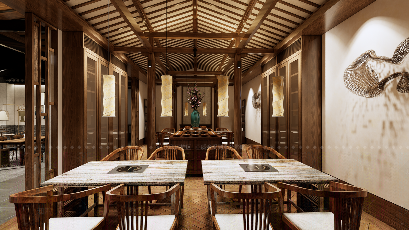 中式新中式中餐厅SU模型下载【ID:1195872621】