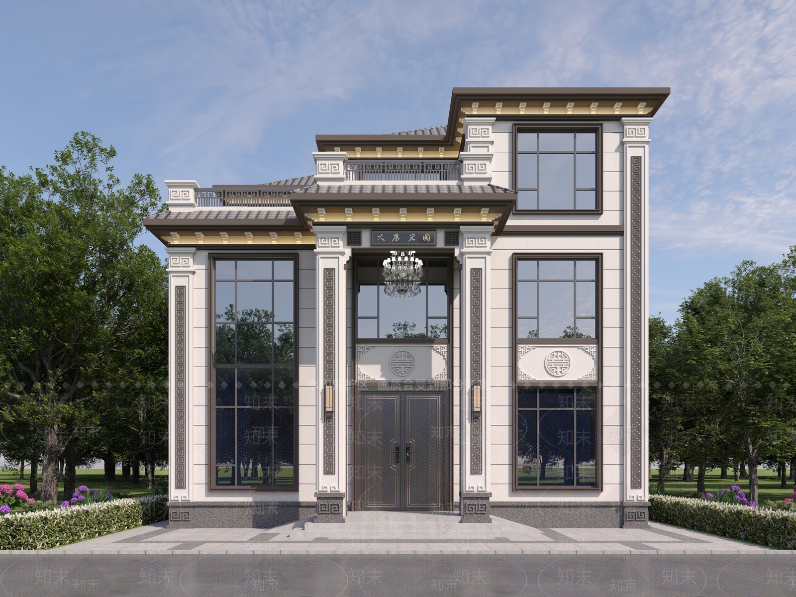 新中式别墅外观3D模型下载【ID:1195874055】