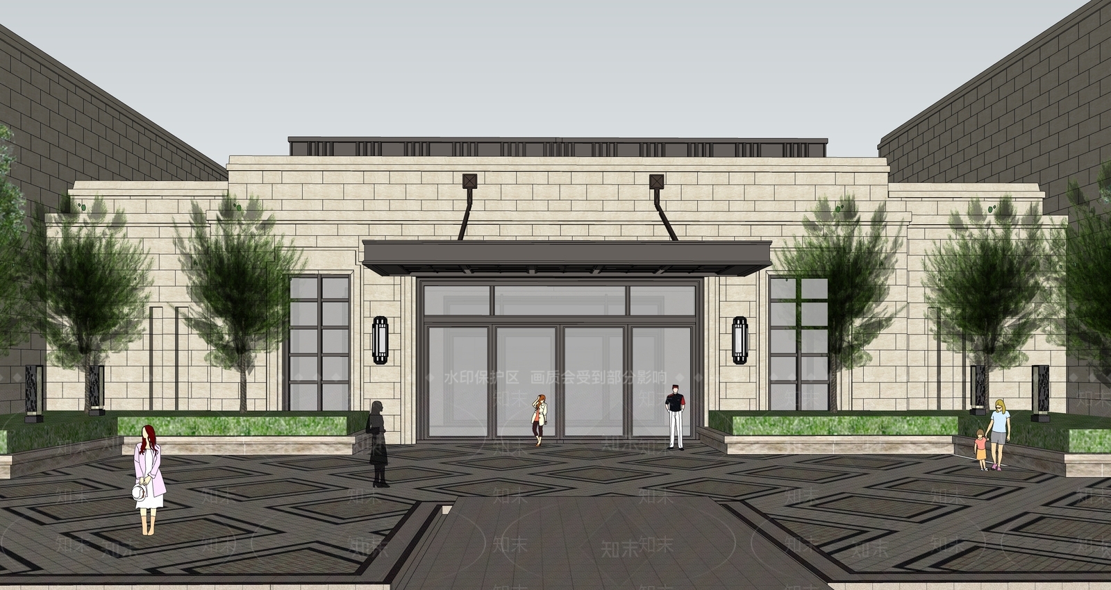 欧式商场建筑SU模型下载【ID:1195875754】