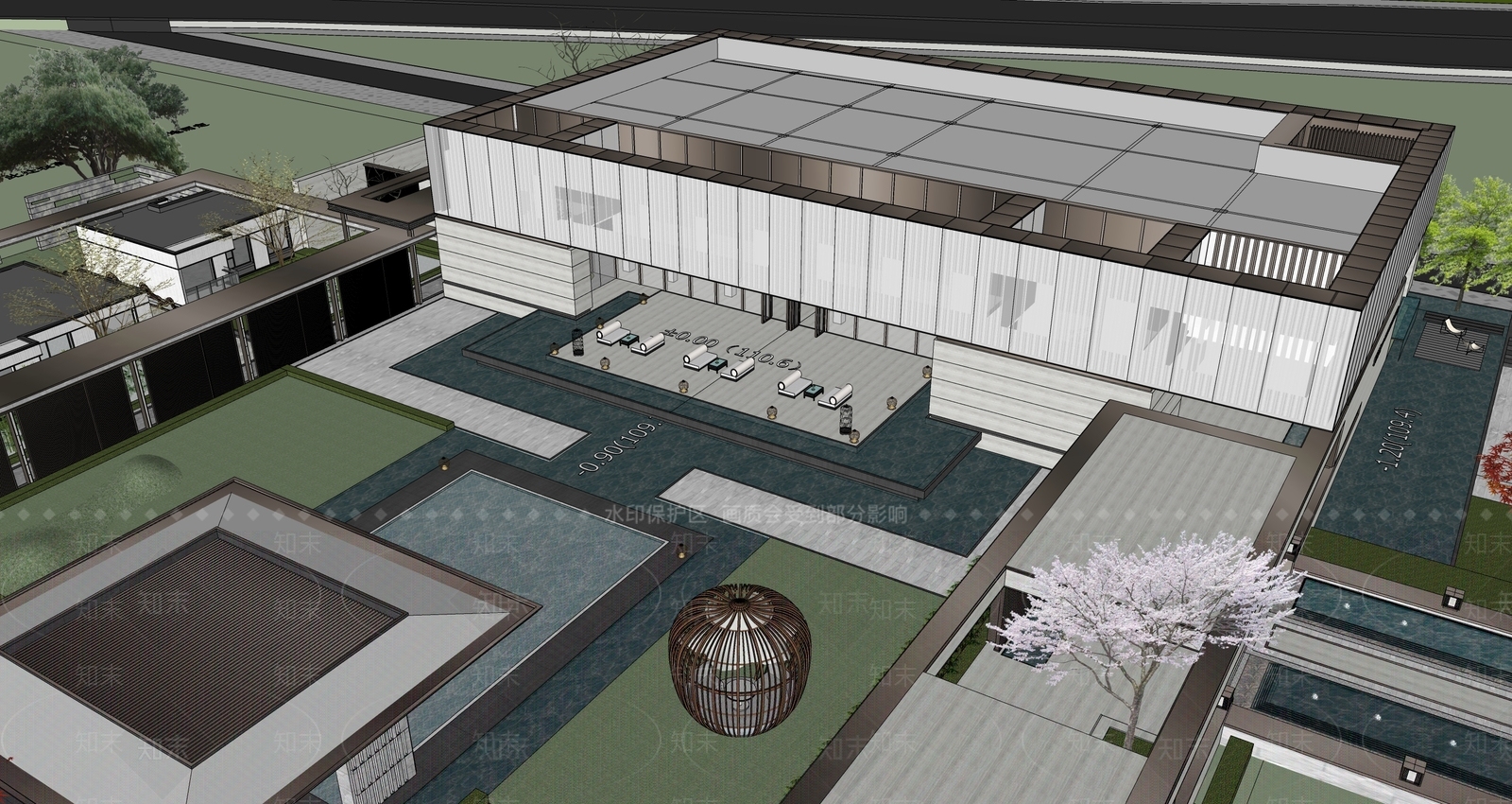 现代售楼处建筑SU模型下载【ID:1195878077】