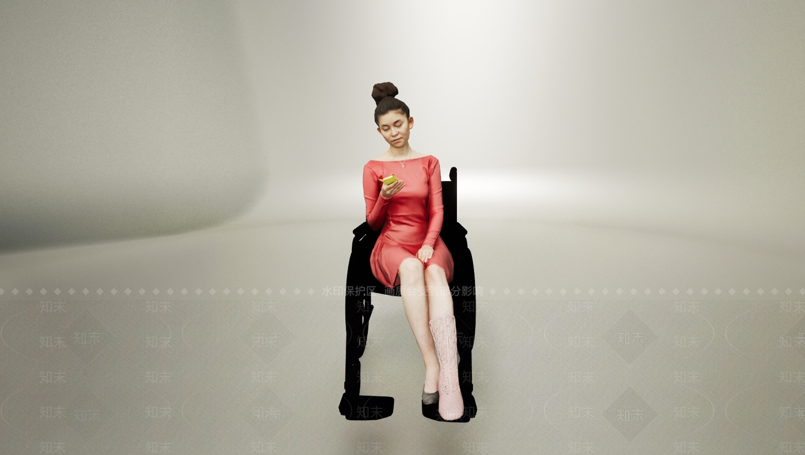 现代坐姿红色连衣裙看手机女3D模型下载【ID:1195885150】