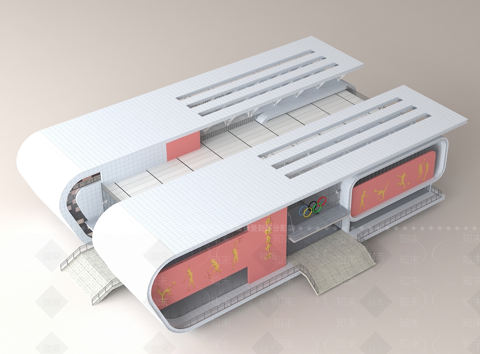 现代中式体育馆3D模型下载【ID:1195890936】