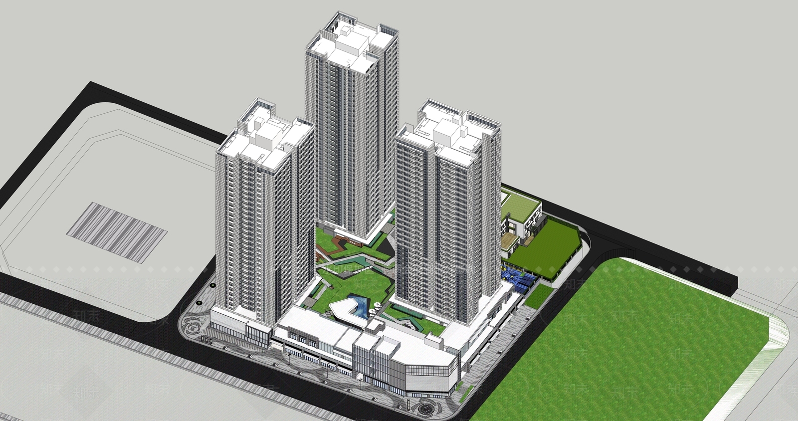 现代小区建筑SU模型下载【ID:1195892419】