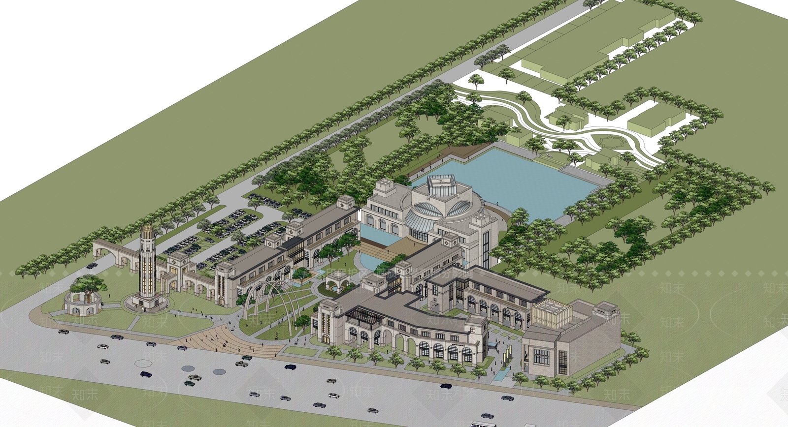 欧式售楼处建筑SU模型下载【ID:1195893411】