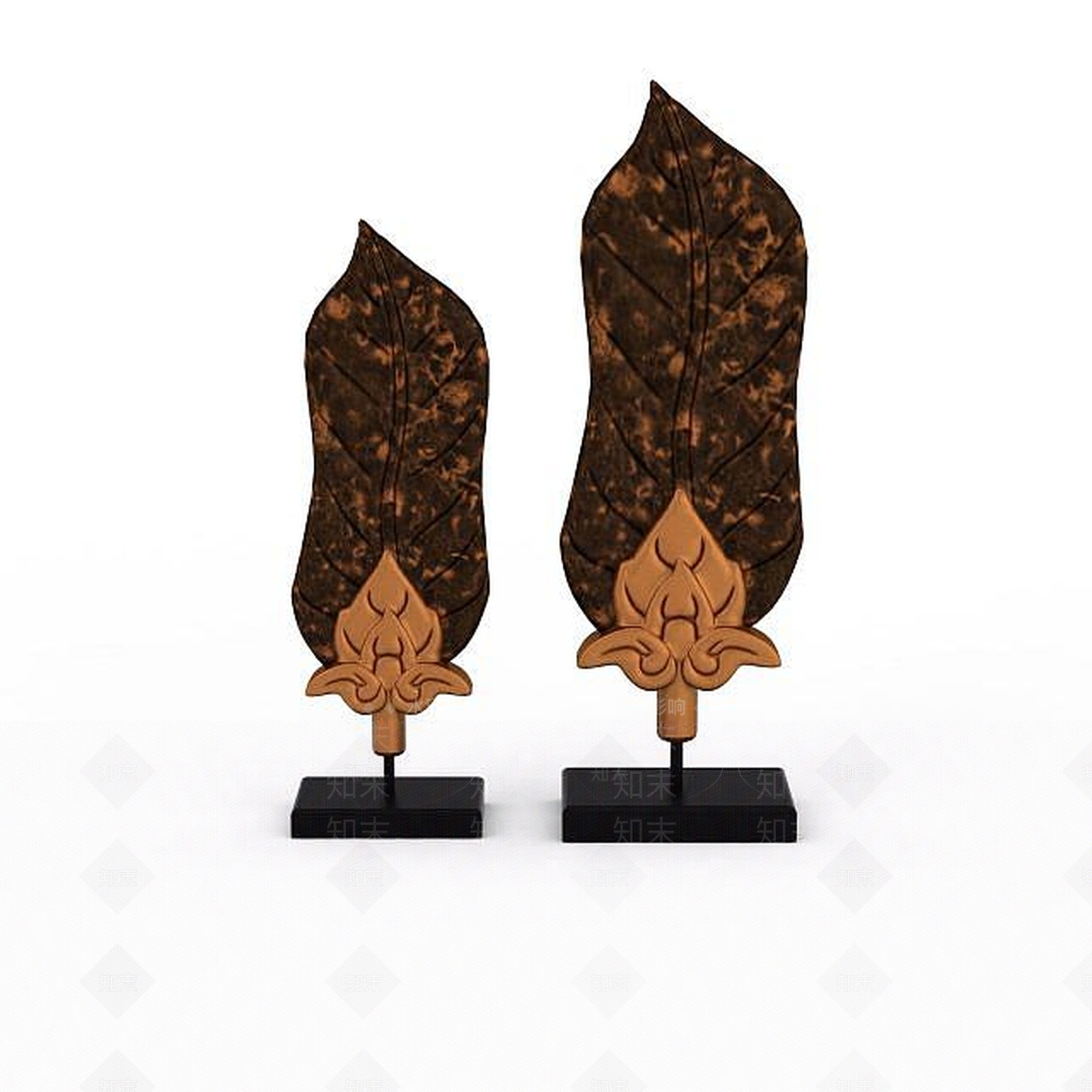 现代金属树叶摆设品3D模型下载【ID:1195894379】