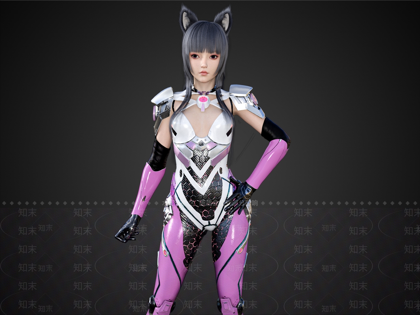 现代科技感女孩粉色战甲3D模型下载【ID:1195899746】