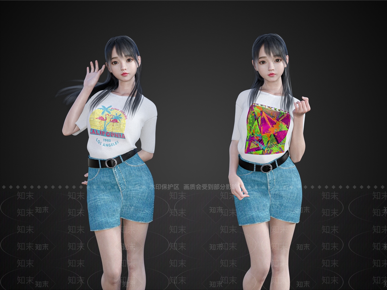 现代休闲短裤女生组合3D模型下载【ID:1195899958】