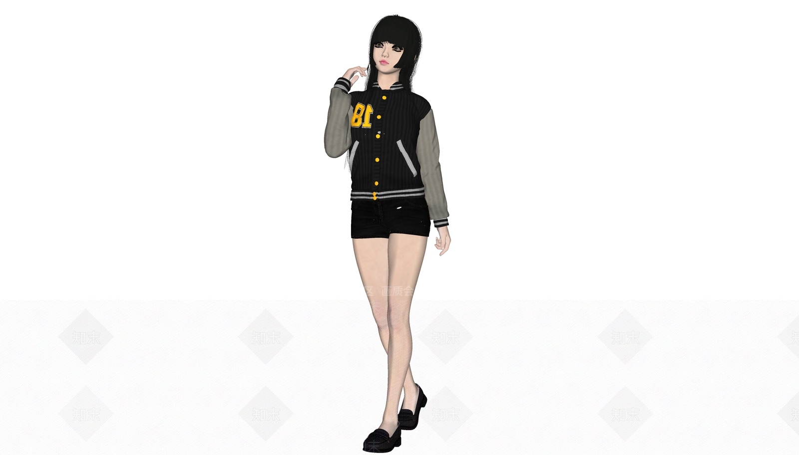 现代棒球服女生可爱女人3D模型下载【ID:1195900136】
