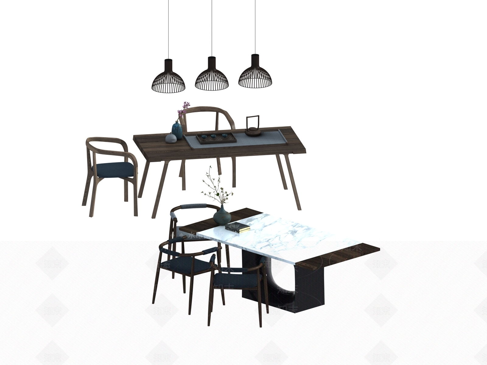 现代新中式茶桌椅3D模型下载【ID:1195905630】