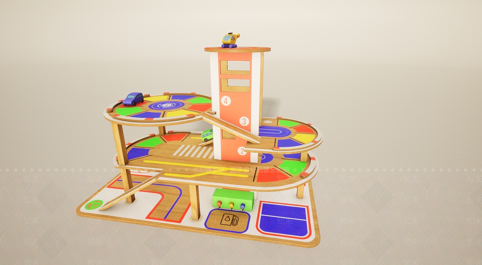 现代婴幼儿儿童拼接停车场玩具3D模型下载【ID:1195905573】