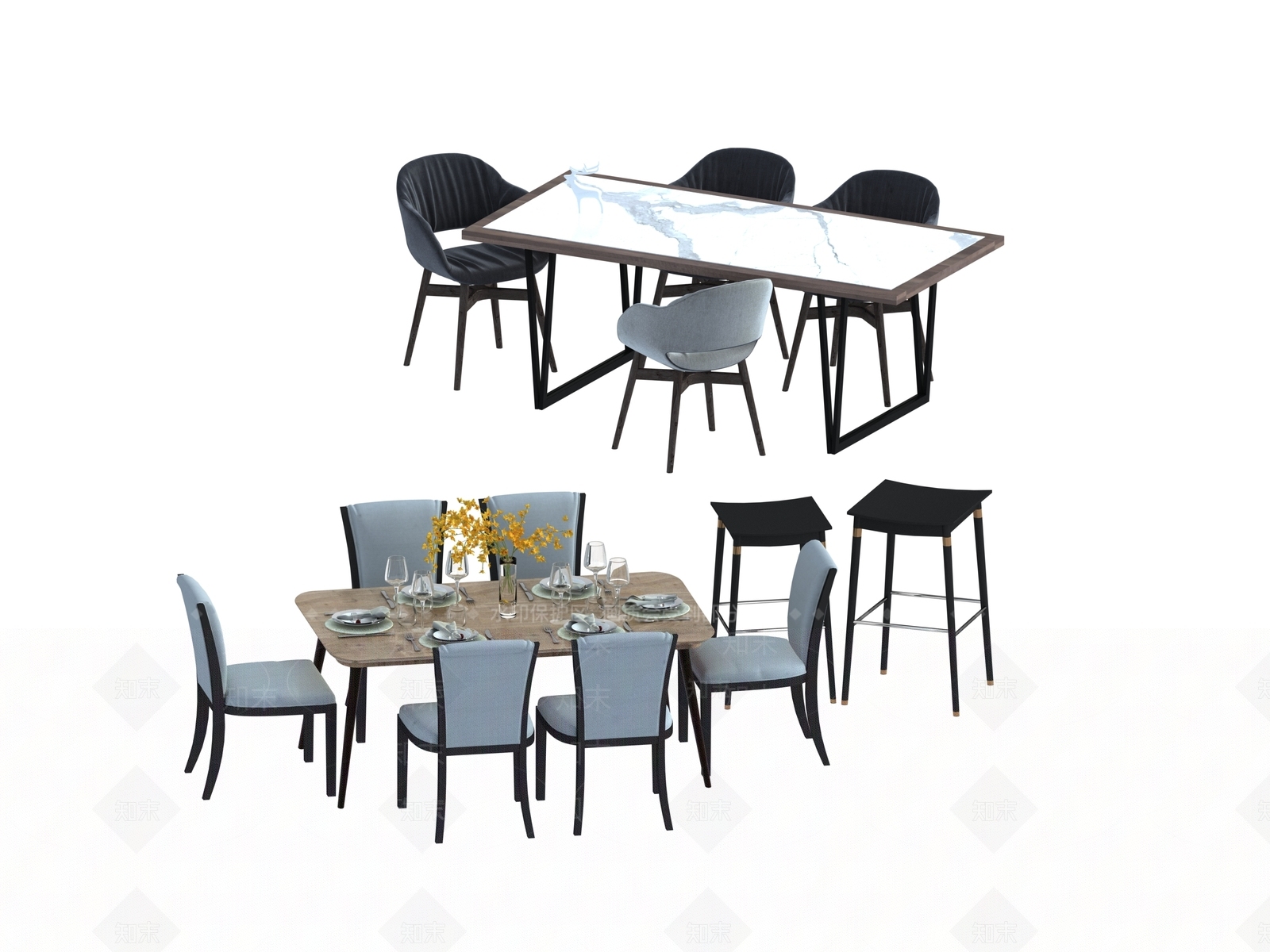 现代新中式茶桌椅3D模型下载【ID:1195905943】