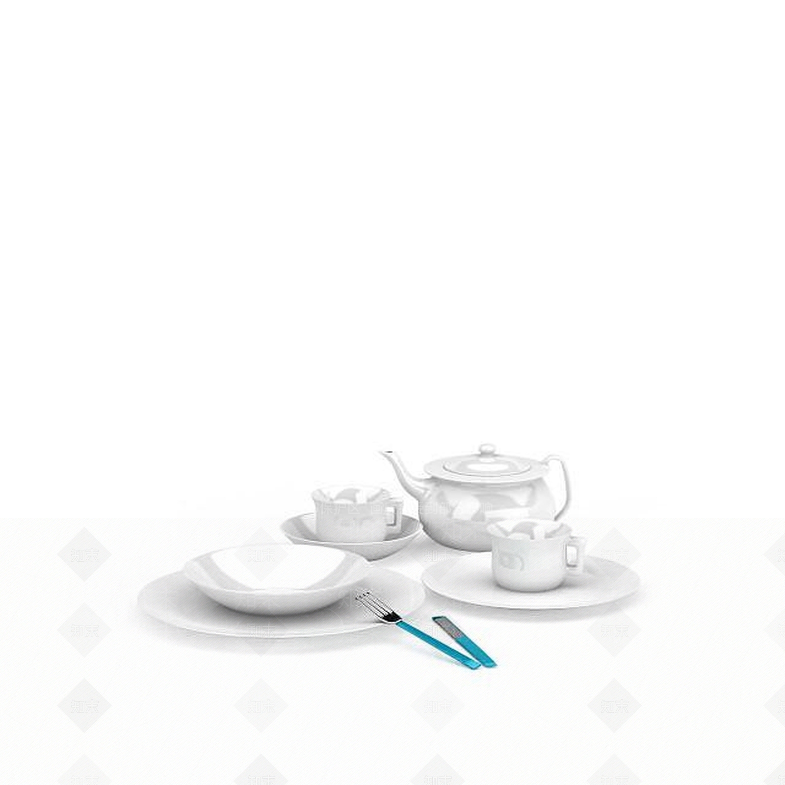 现代白色陶瓷餐具3D模型下载【ID:1195908493】