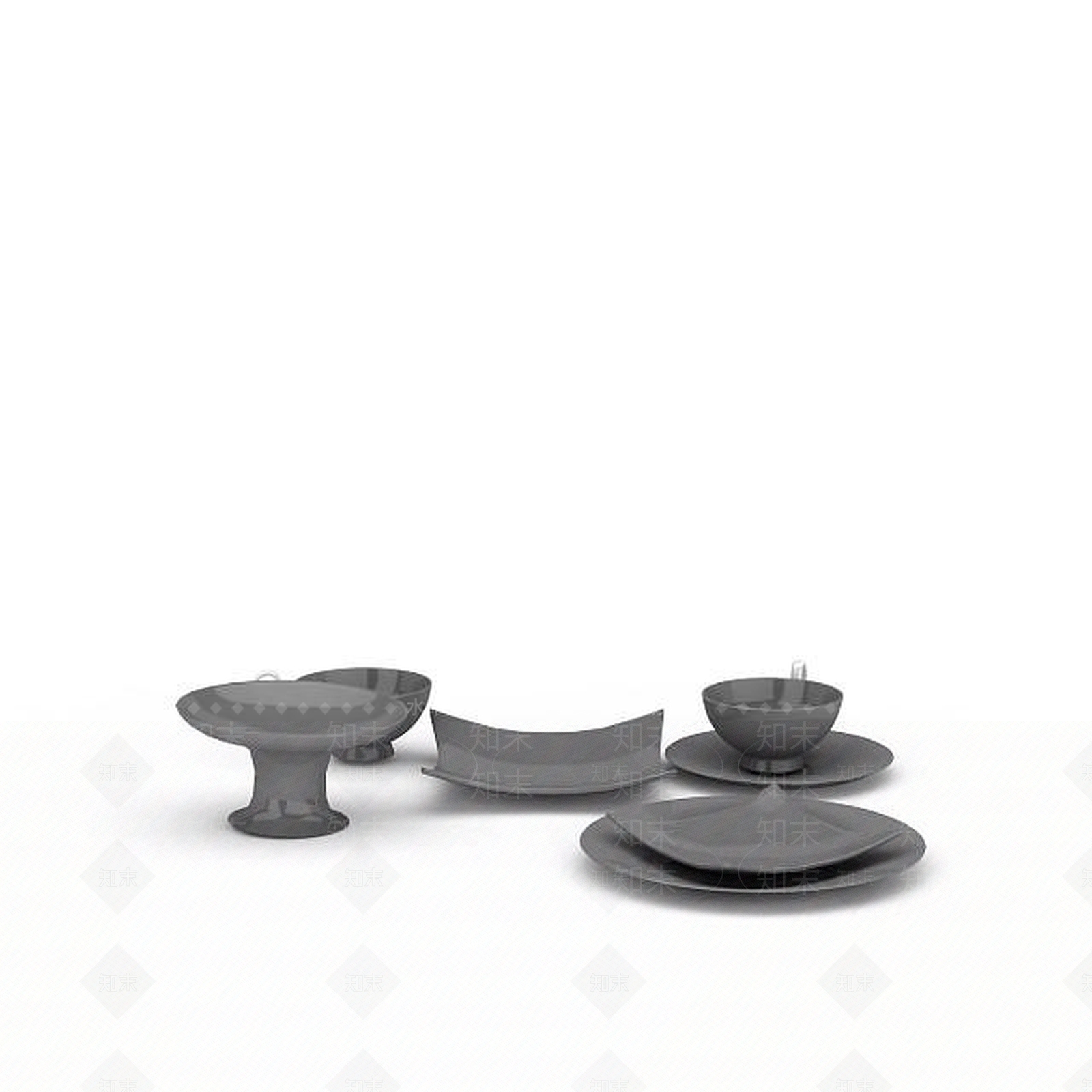 现代灰色瓷餐具3D模型下载【ID:1195908551】