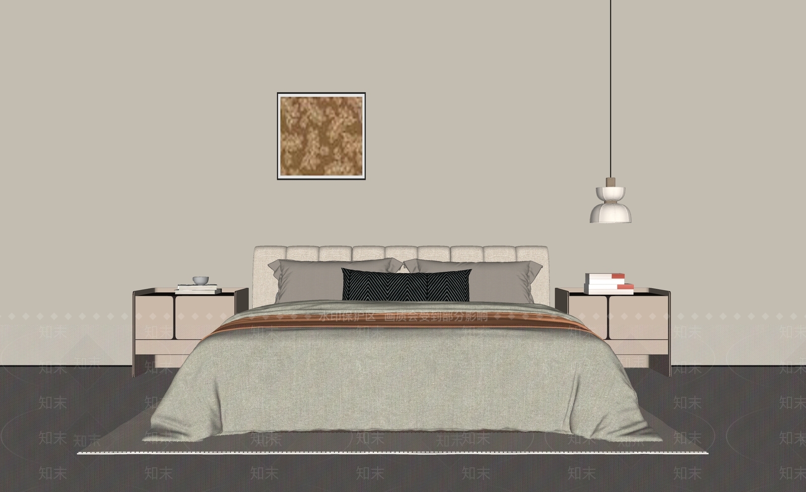 现代双人床SU模型下载【ID:1195910535】