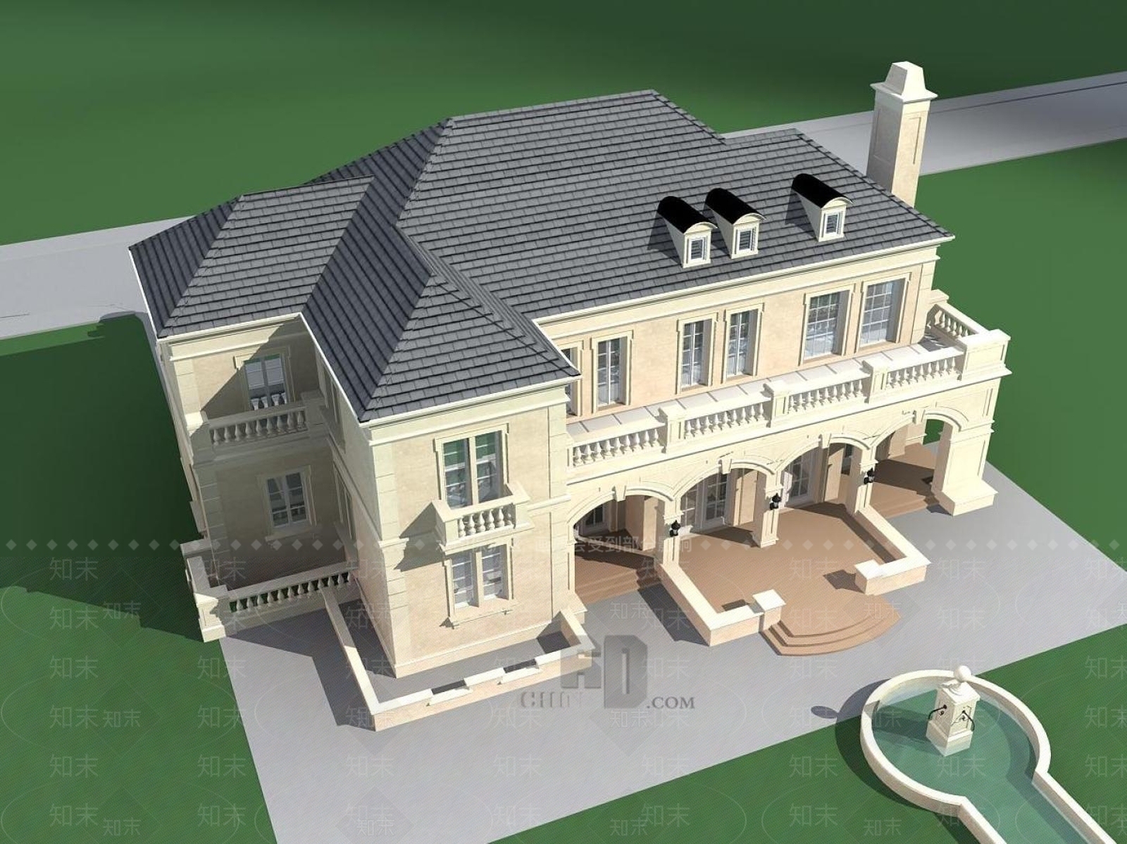 现代别墅外观3D模型下载【ID:1195913628】