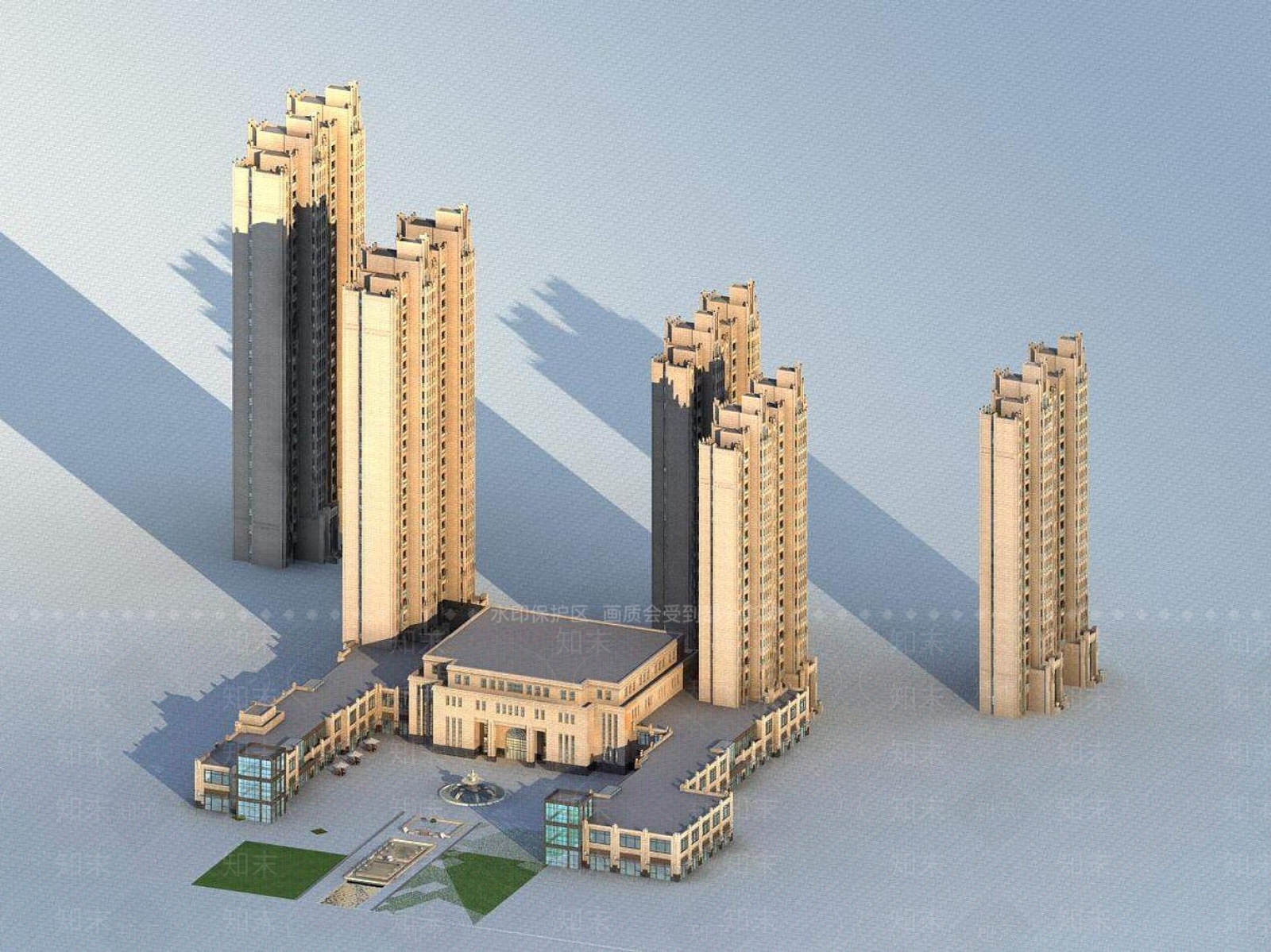 欧式高层住宅3D模型下载【ID:1195917433】