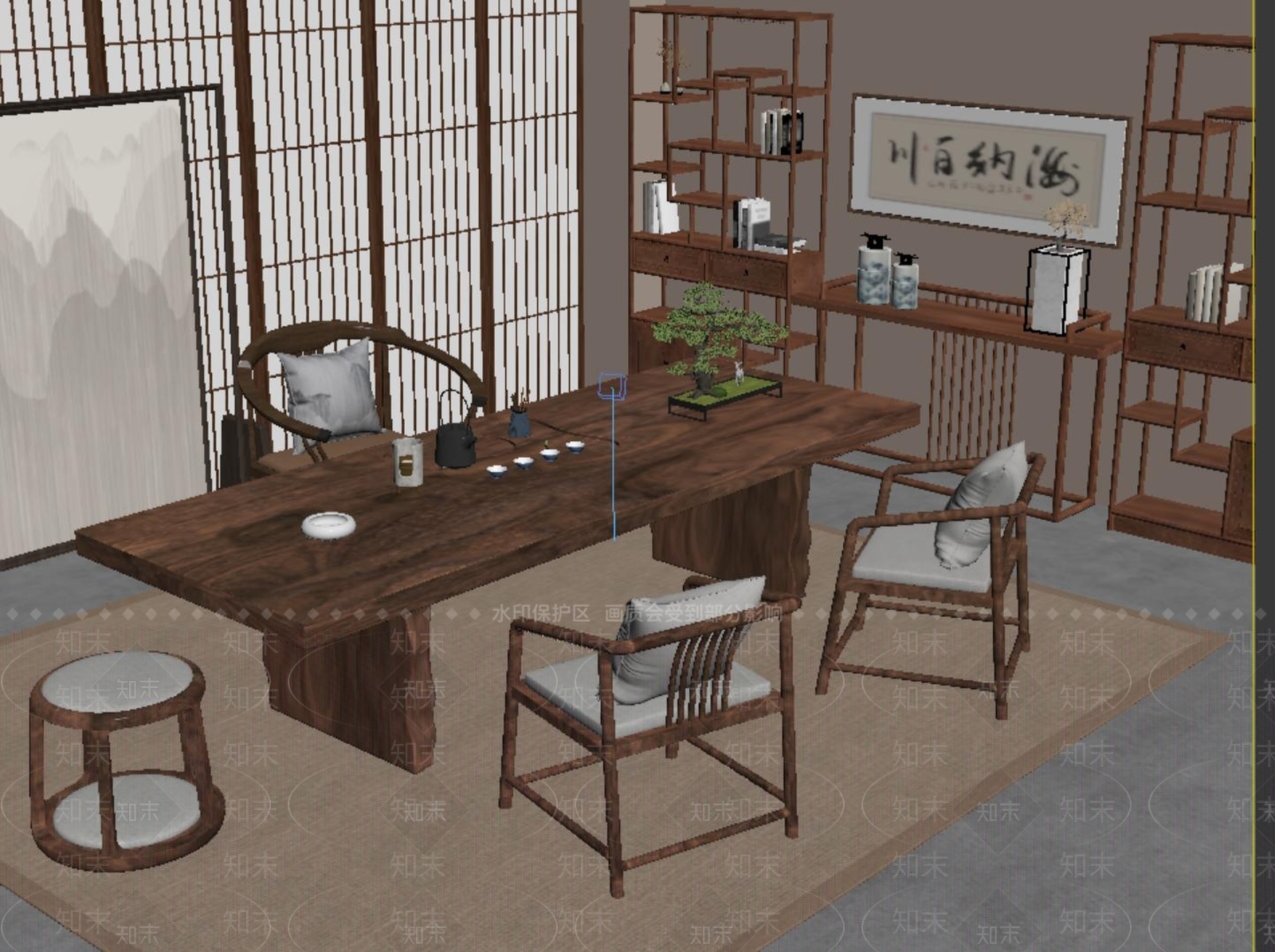 新中式茶室SU模型下载【ID:1195924161】