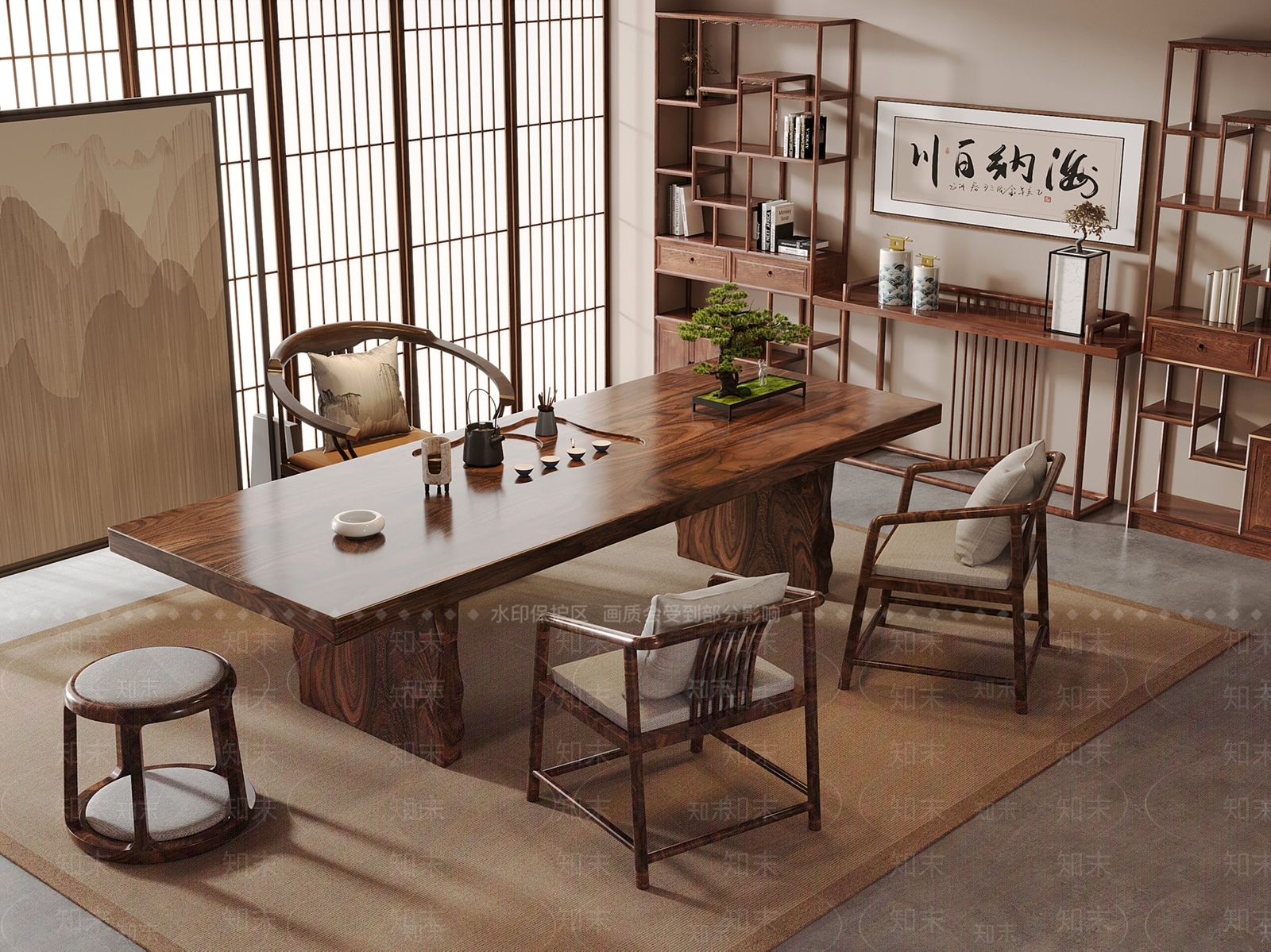 新中式茶室SU模型下载【ID:1195924161】