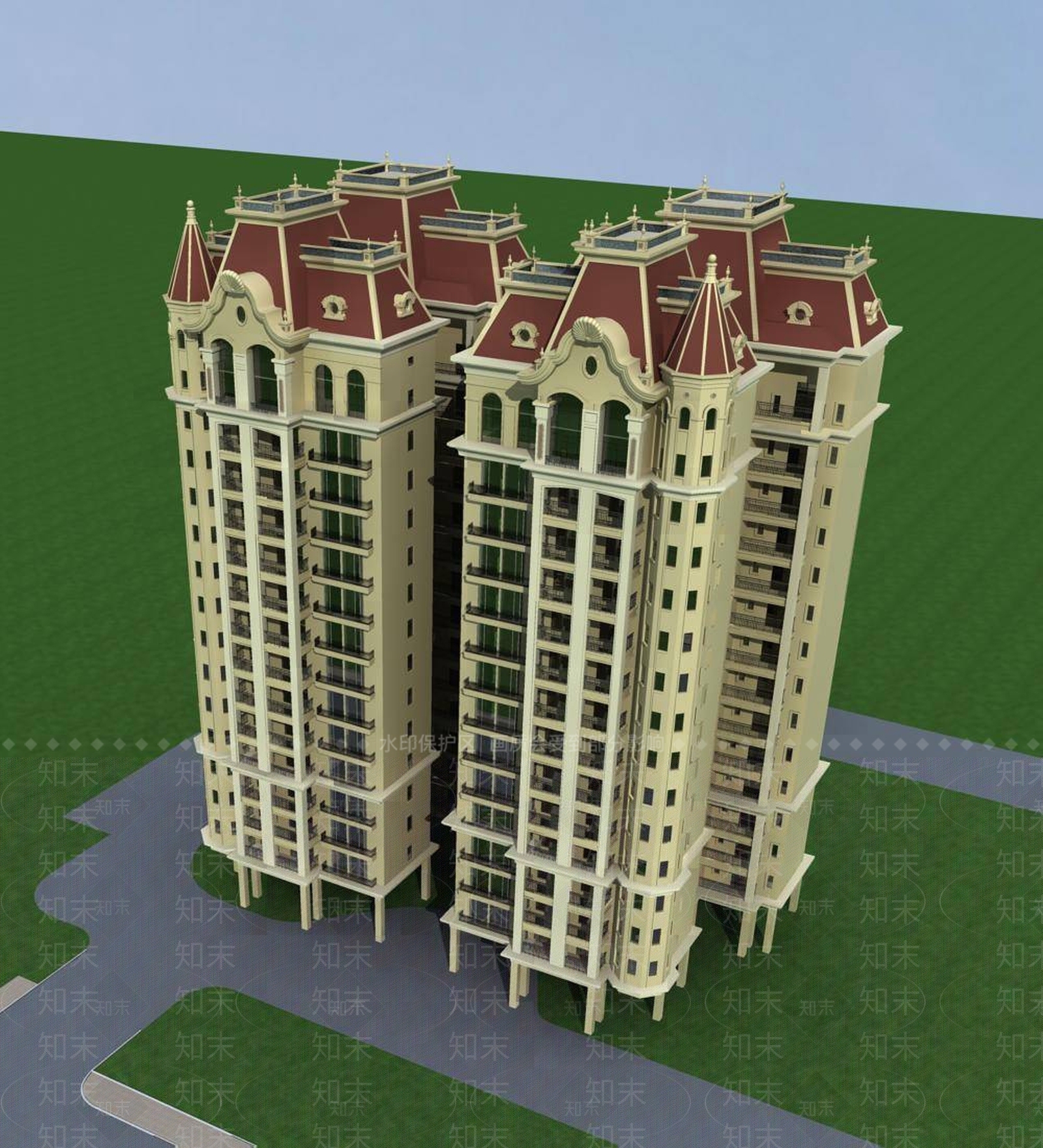 欧式高层住宅3D模型下载【ID:1195925103】