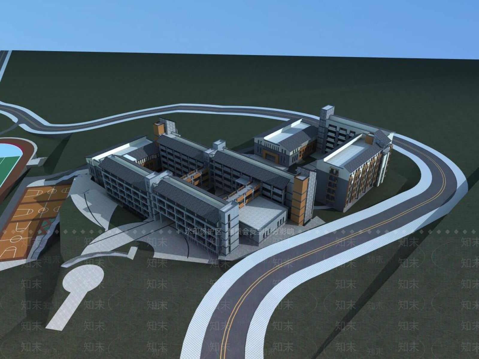 中式学校外观3D模型下载【ID:1195925955】