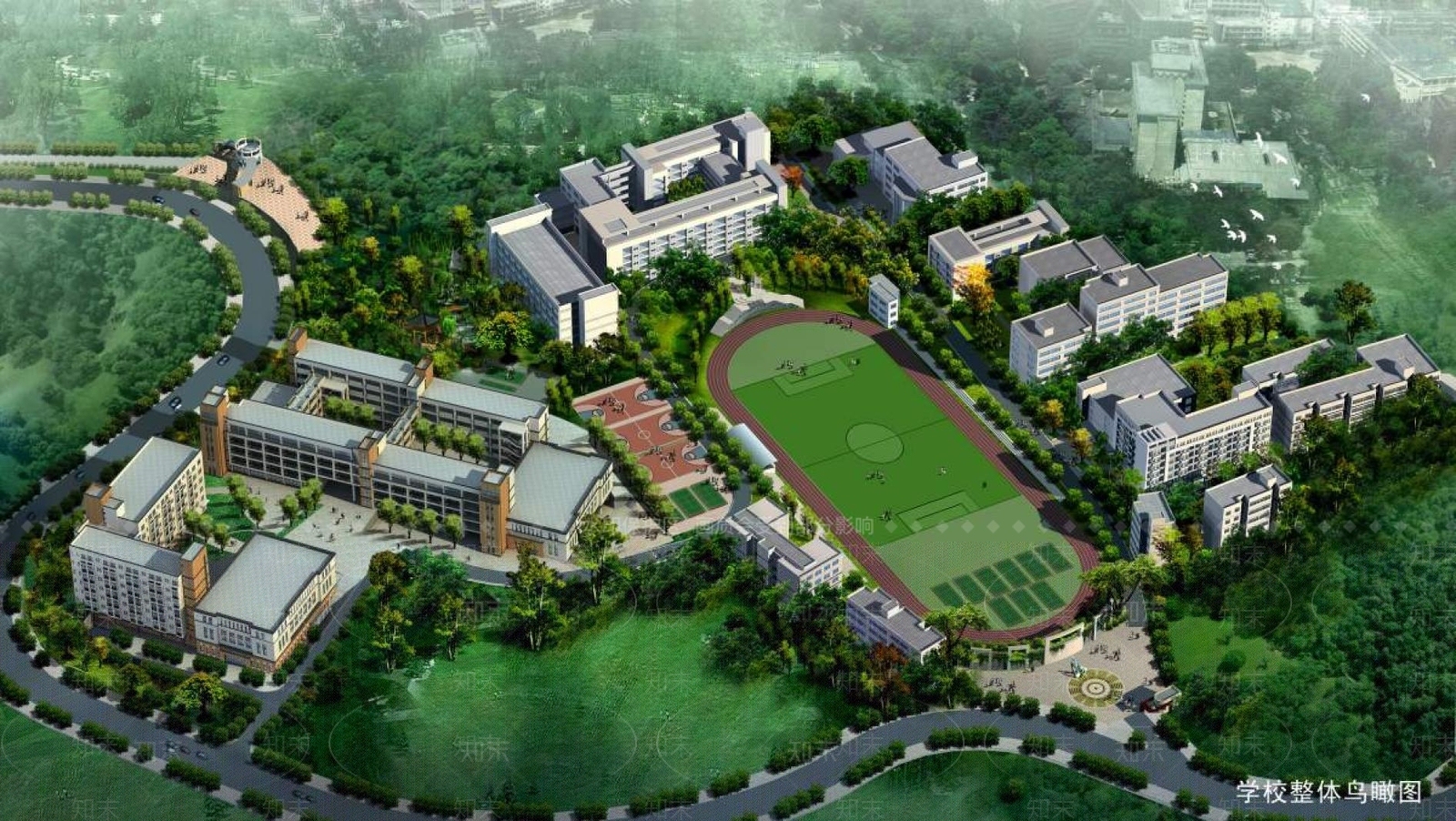 中式学校外观3D模型下载【ID:1195925955】