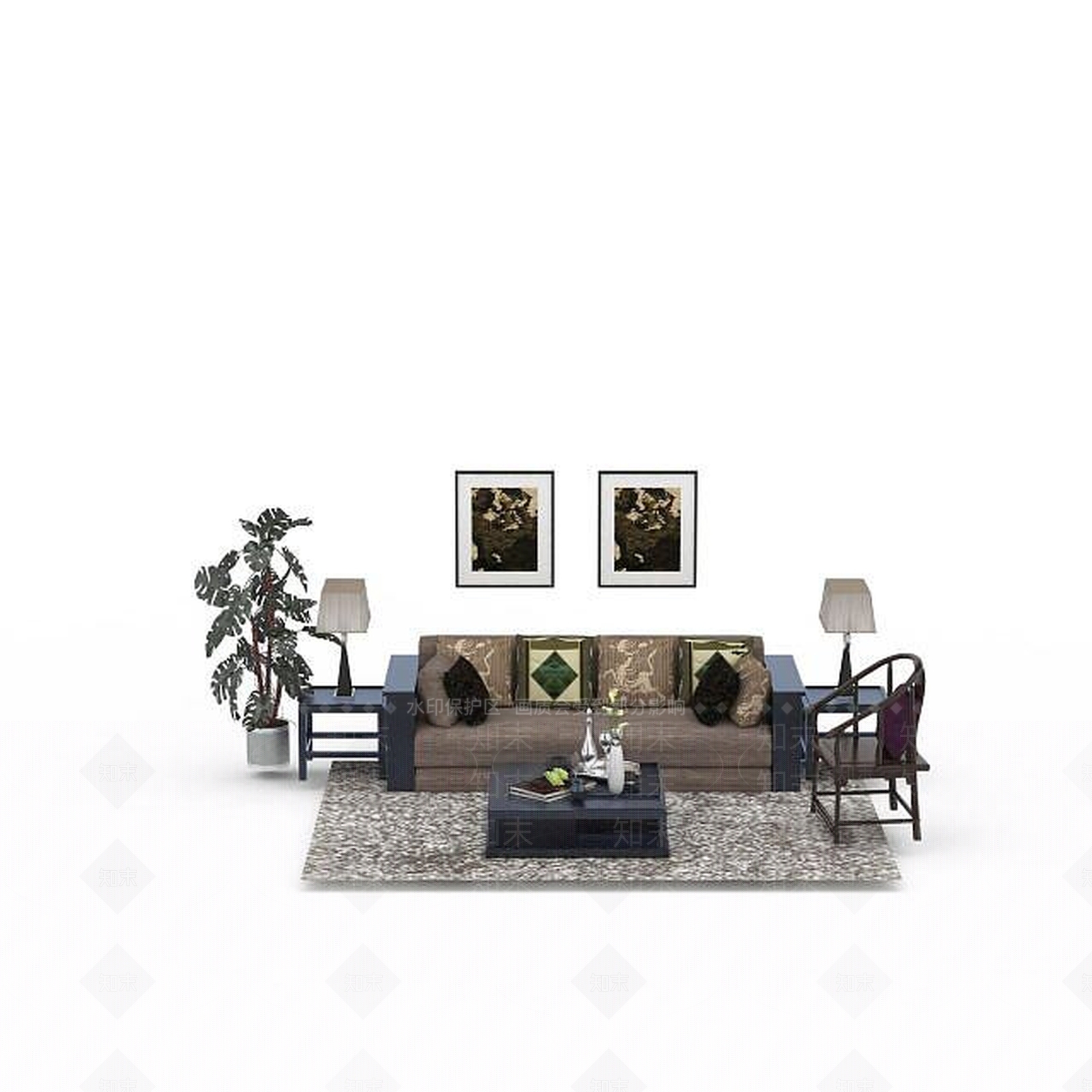 现代双人沙发3D模型下载【ID:1195929639】
