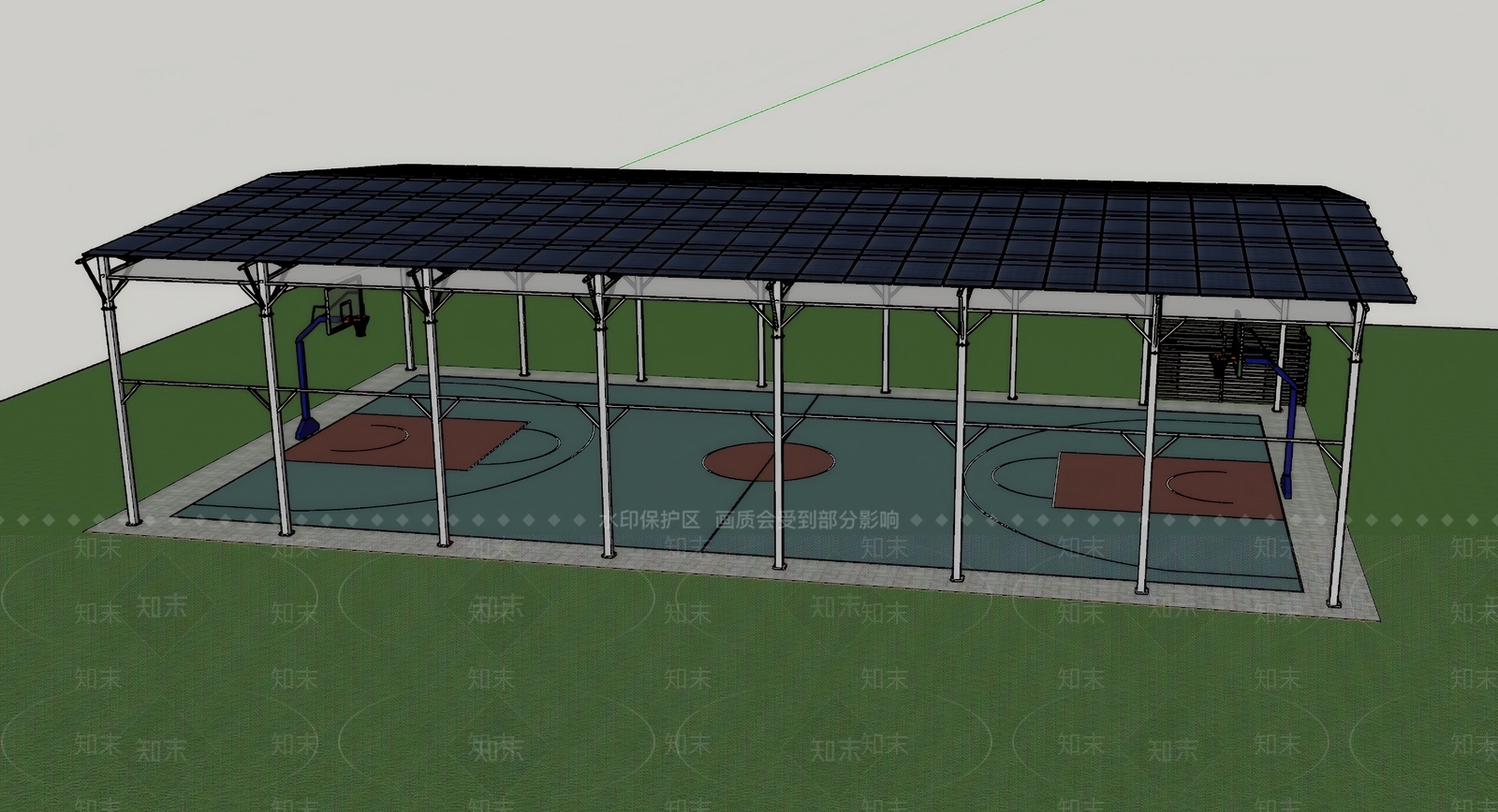现代新中式篮球场SU模型下载【ID:1195935670】