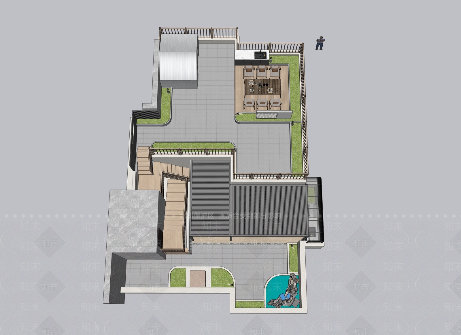 现代屋顶花园SU模型下载【ID:1195938190】