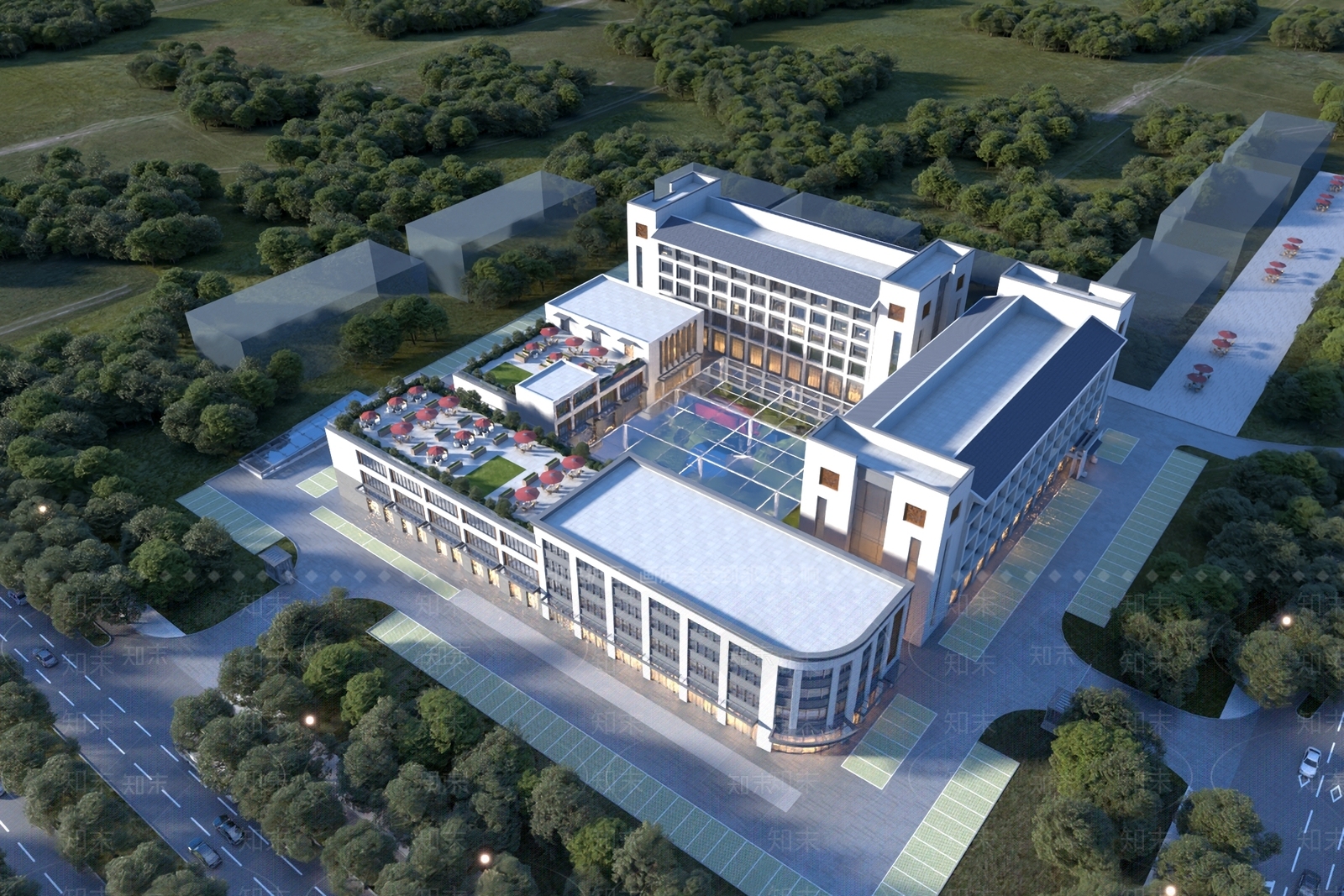 中式新中式酒店外观3D模型下载【ID:1195945165】
