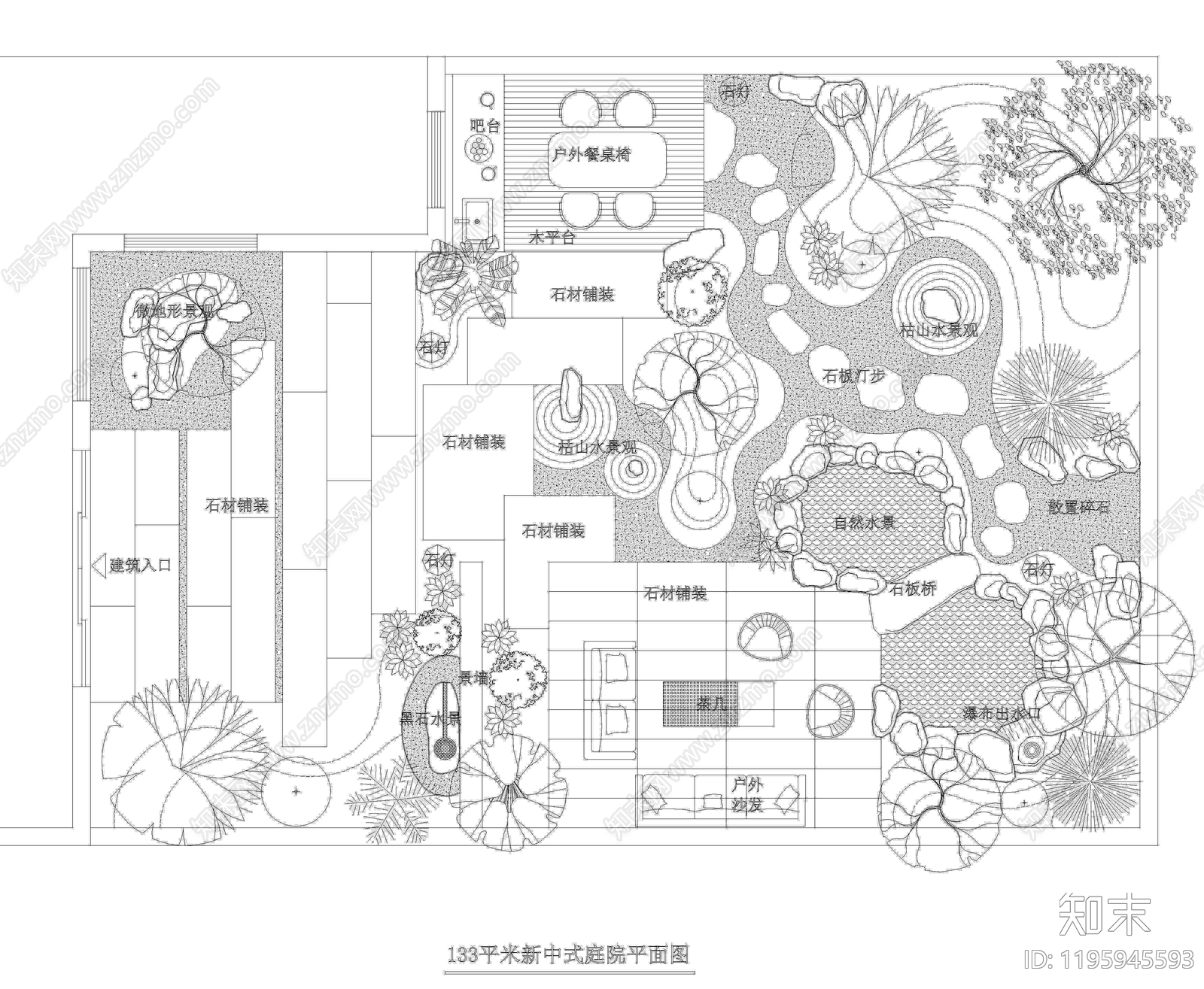 新中式庭院施工图下载【ID:1195945593】