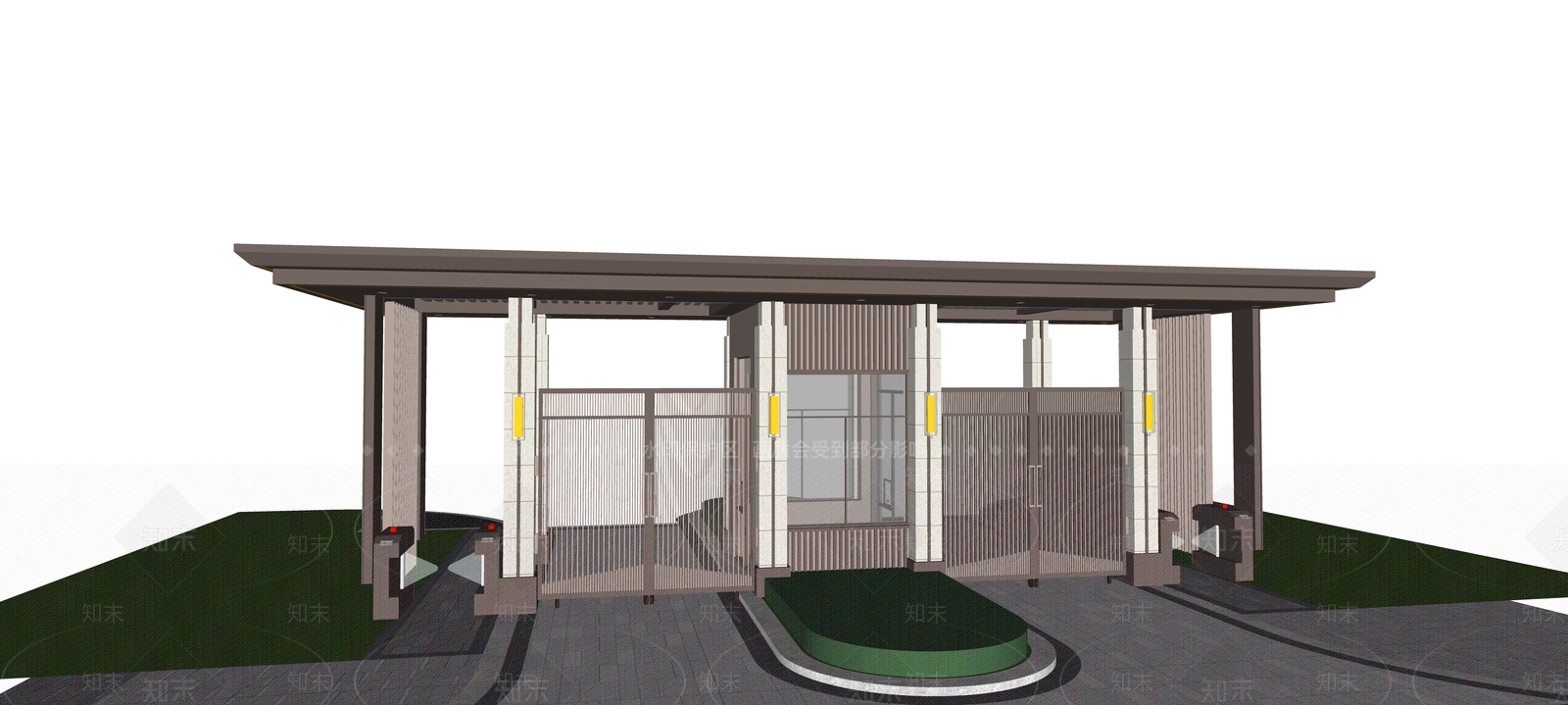 现代新中式入口大门SU模型下载【ID:1195946461】