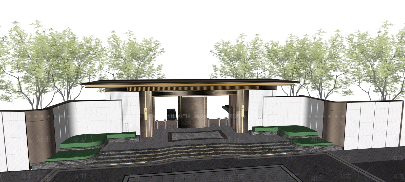 现代新中式入口大门SU模型下载【ID:1195947072】