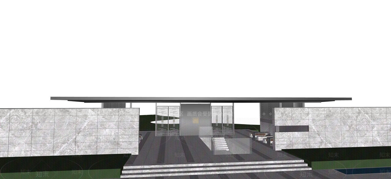 现代新中式入口大门SU模型下载【ID:1195947295】
