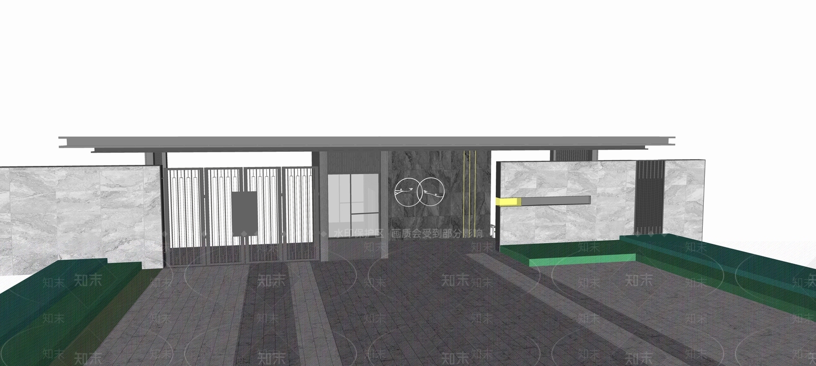 现代新中式入口大门SU模型下载【ID:1195947332】