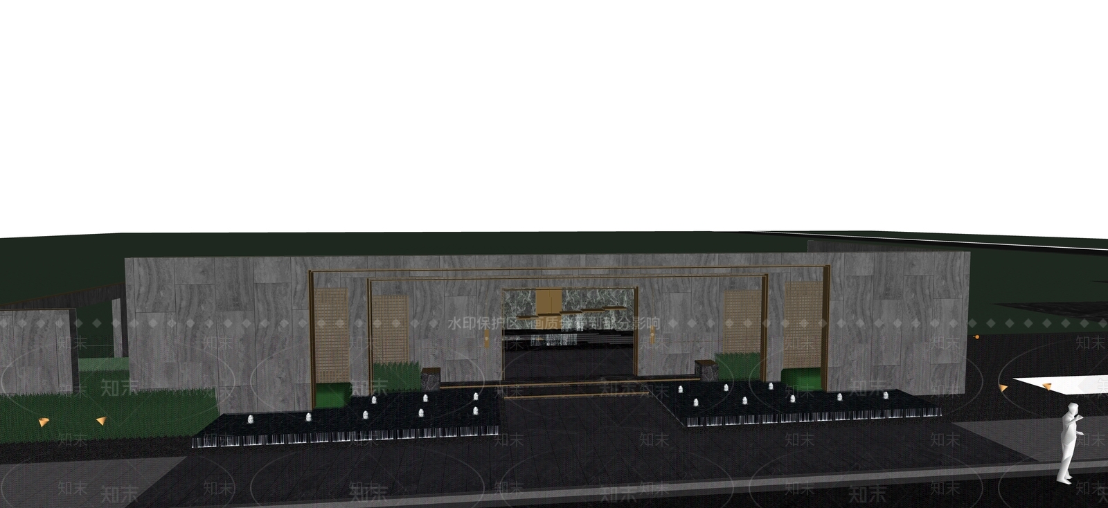 现代新中式入口大门SU模型下载【ID:1195947448】