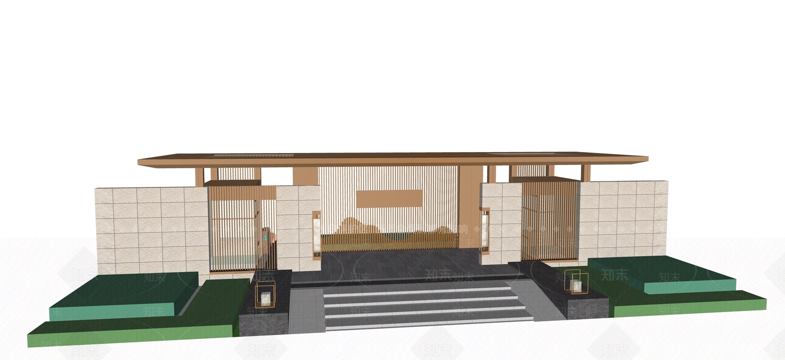 现代新中式入口大门SU模型下载【ID:1195947695】