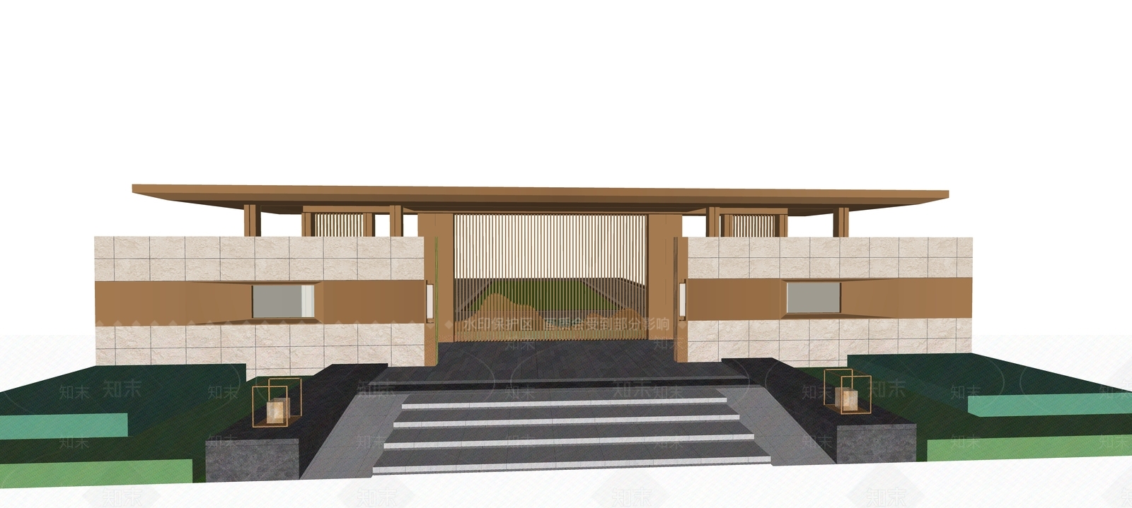 现代新中式入口大门SU模型下载【ID:1195948118】