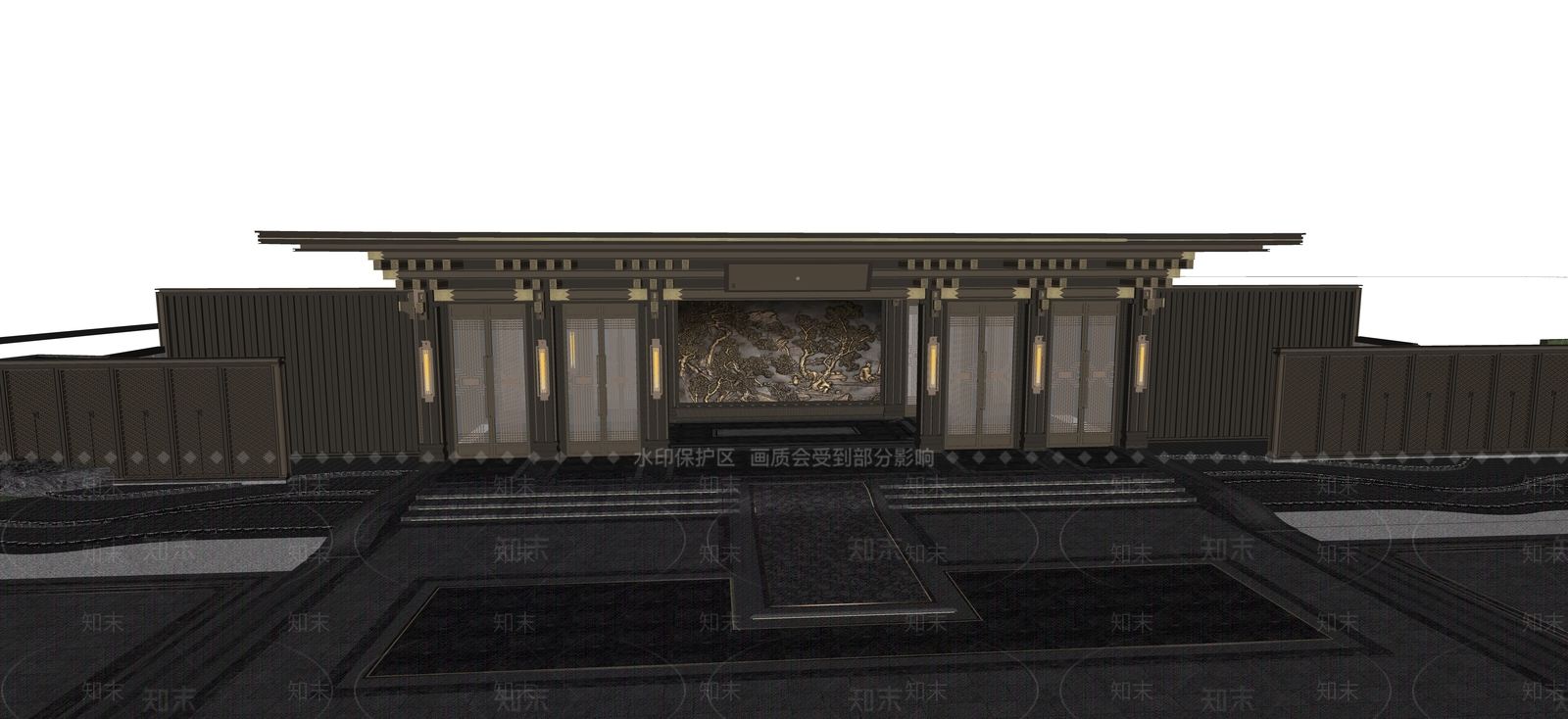 现代新中式入口大门SU模型下载【ID:1195948834】