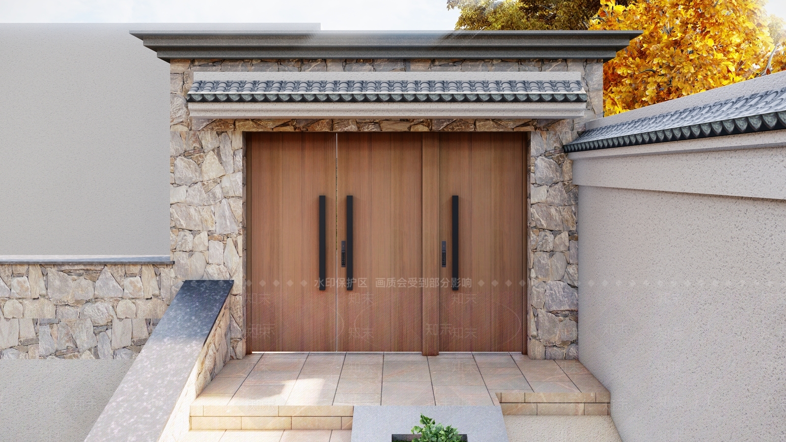 中式现代入口大门SU模型下载【ID:1195950637】